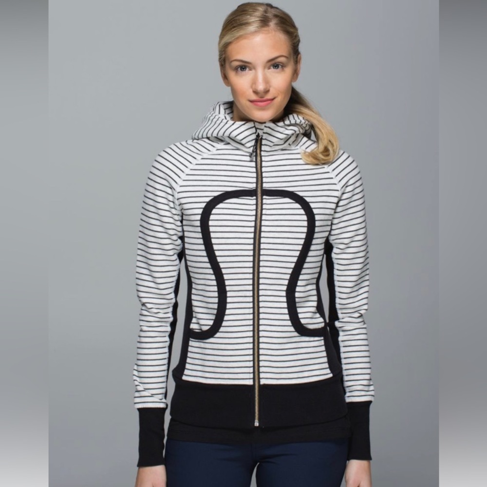 lululemon athletica White & Black Striped Hooded Zip Jacket
